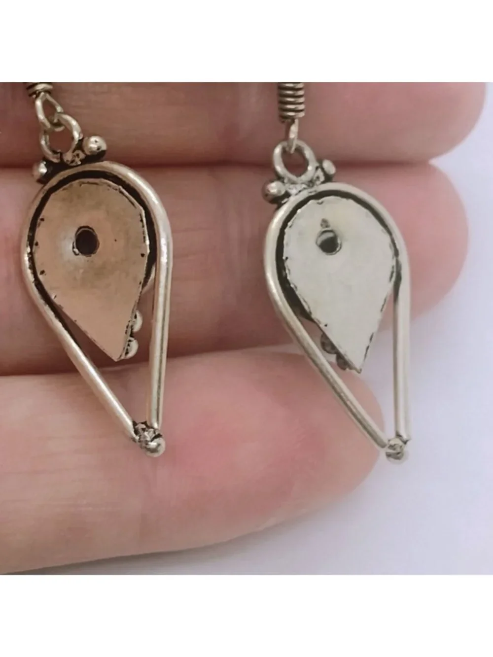 Handmade Ethnic Bohemian Teardrop Shaped Silver Amethyst Dangle Earrings